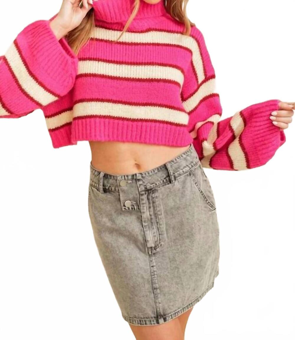 NEW CLOUD TEN cropped stripe turtleneck sweater in hot pink